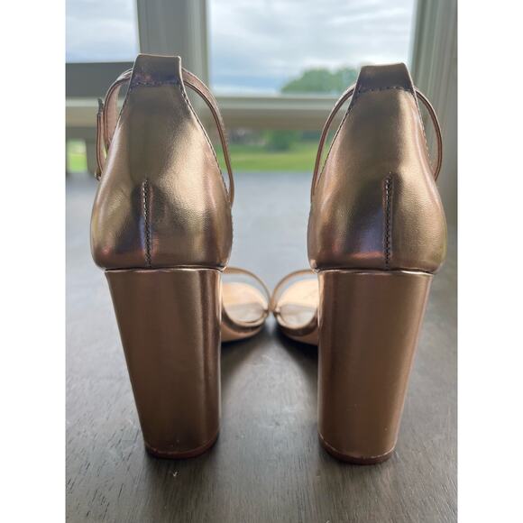 Lulus Taylor Ankle Strap Heels Women's 6.5 Rose Gold Vegan Leather Block Heel - Picture 3 of 7